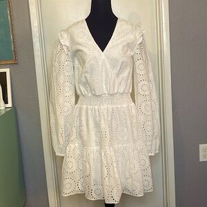 Lilly Pulitzer White eyelet midi dress long sleeves Size 12 Like New